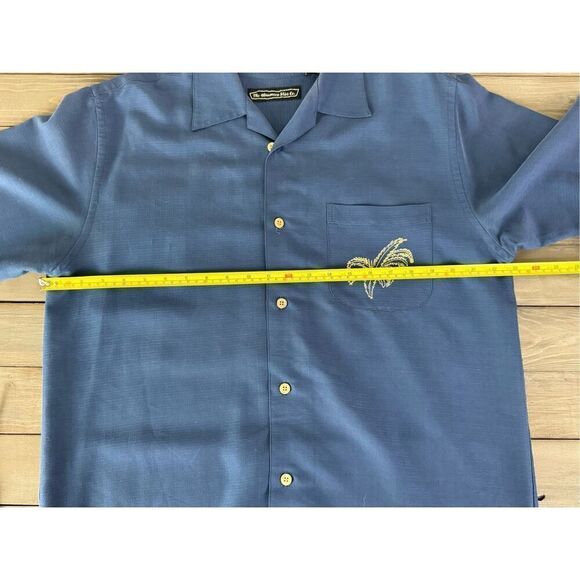 Havanera Tropical Blue Embroidered Palm Tree Resort Button Shirt Size Medium - Picture 9 of 10